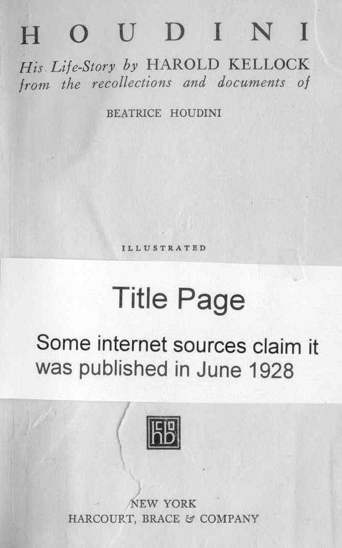 Title Page of Houdini Book